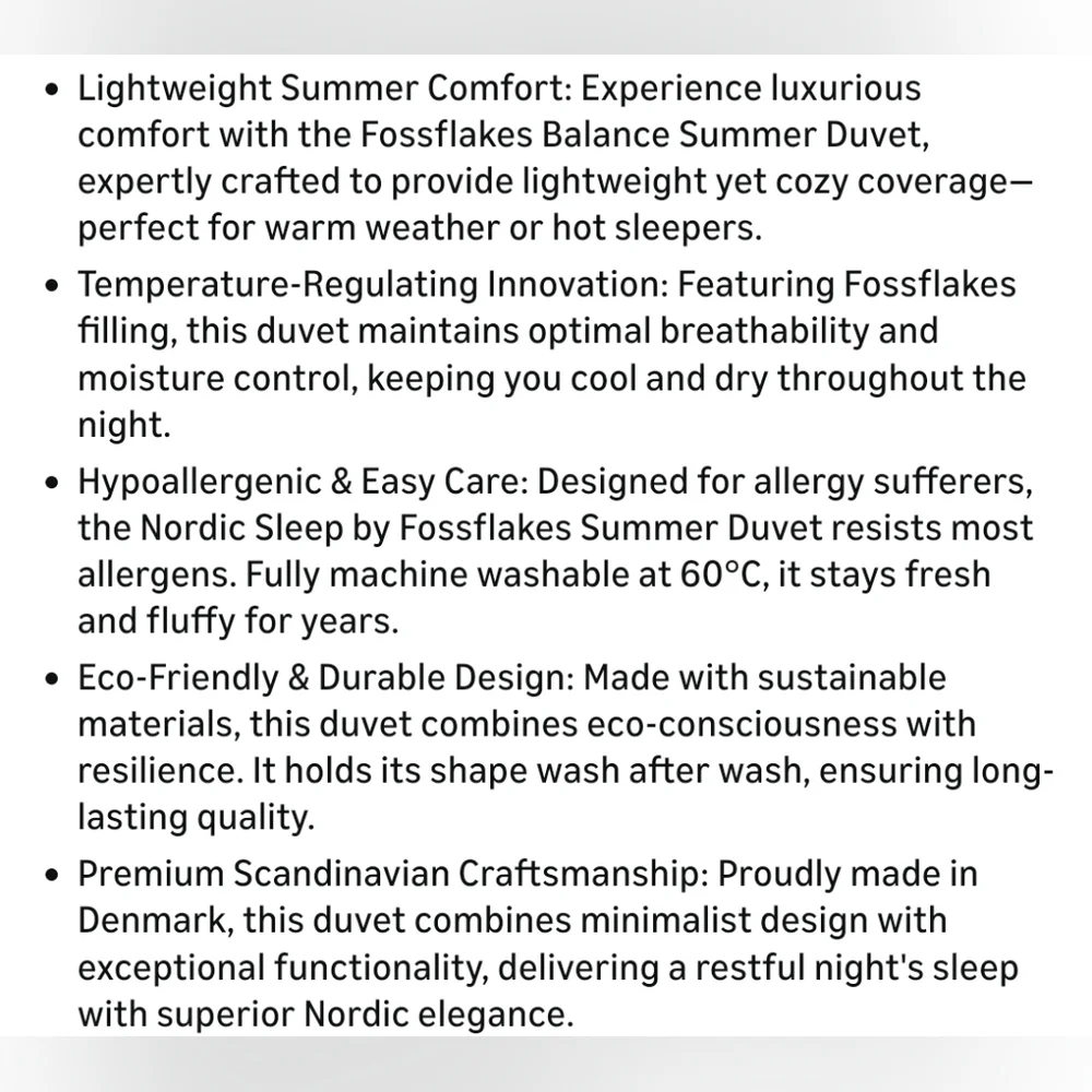NIB FOSSFLAKES Nordic Sleep, Duvet Comforter Anti-Allergenic Filling Queen
